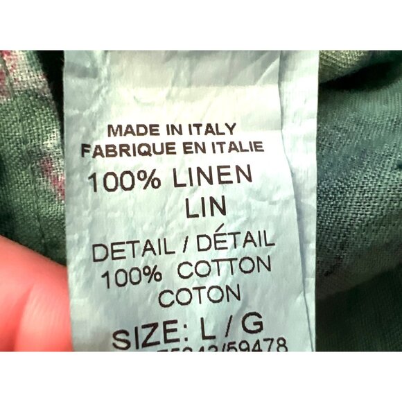 Bella Umbra 100% Linen Tie Neck Size Large Floral Watercolor Green Dress Italy - Picture 3 of 7